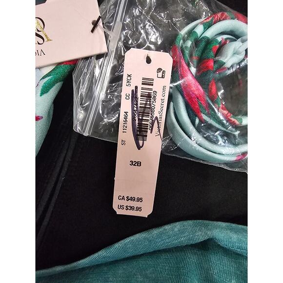 Victorias Secret Swim Padded Bandeau Bikini Top Bra Blue Palm NWT Size 32B - Picture 8 of 9